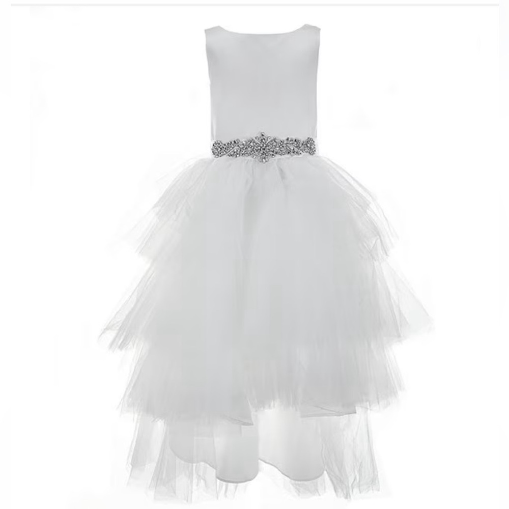 Chantilly Place Satin/Tulle Embellished Hi-Low Dress & Sweet Charmers Shrug
